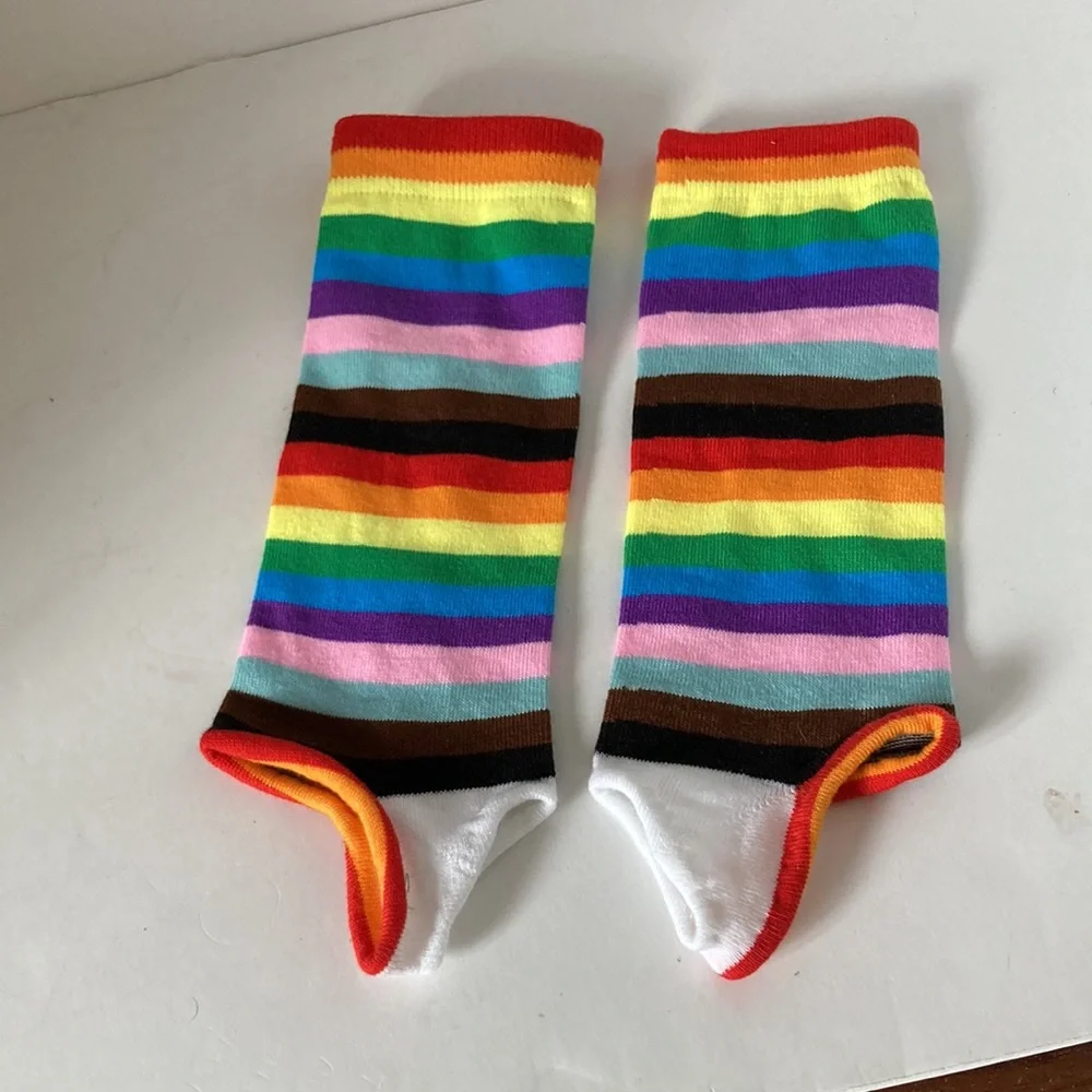 Fingerless Hand Warmers Rainbow Love Heart Pride One Size Fits Most 10 in x 3.5